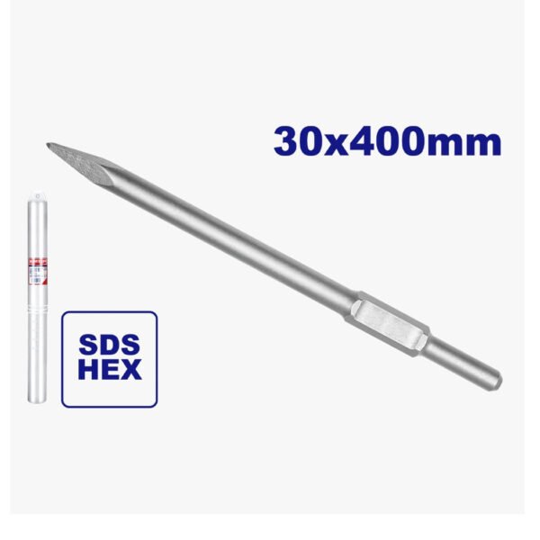 Burin hexagonal pointu EMTOP ECHS034002 30×400 mm pour marteau-piqueur et travaux de démolition