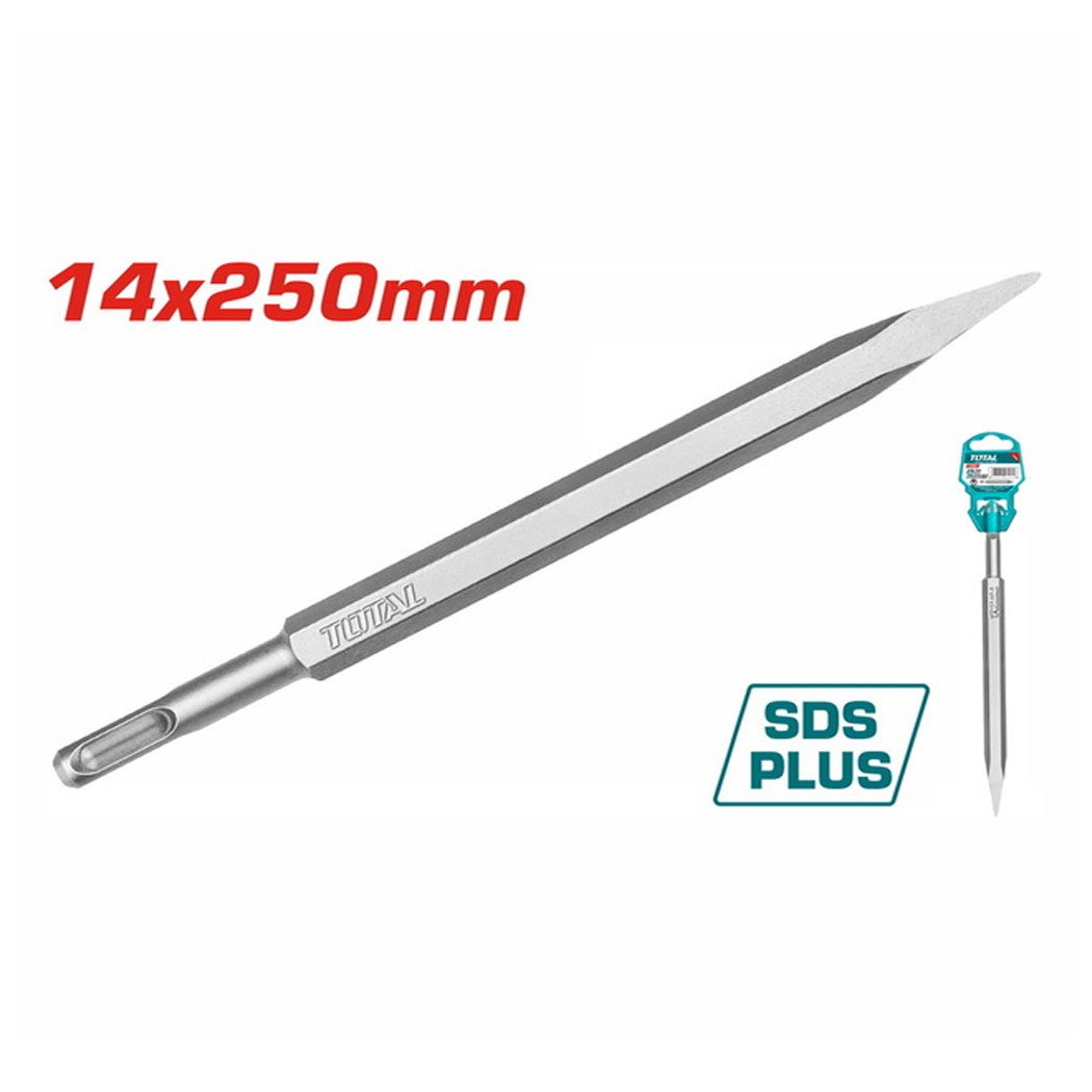 Burin SDS Plus pointu 14 × 250 mm TAC1511141 – Outil de perçage et démolition béton Burin pointu SDS Plus 14x250 mm en acier pour perforateur, utilisé pour casser béton et pierre.