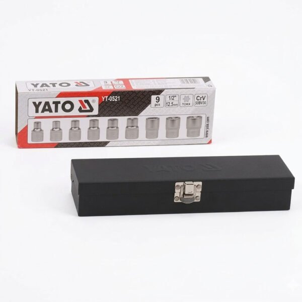 Coffret de 9 douilles Torx EMTOP 1/2" E10 à E24 pour travaux mécaniques et serrage professionnel
