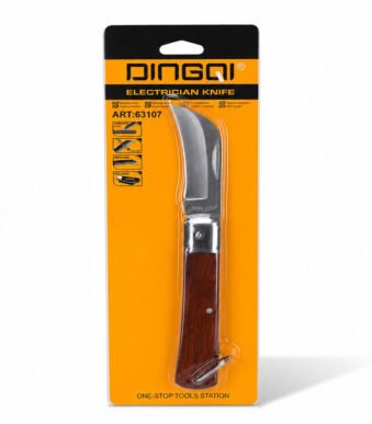 Couteau de poche portable pliant avec lame en acier inoxydable et manche en bois.