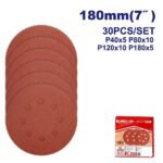 Feuilles abrasives EMTOP EKRS180030 180 mm lot de 30 pour ponceuse et travaux de finition