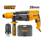 Marteau perforateur filaire INGCO RGH9528-2 950W SDS-Plus 28mm pour béton, acier et bois avec fonction percussion.