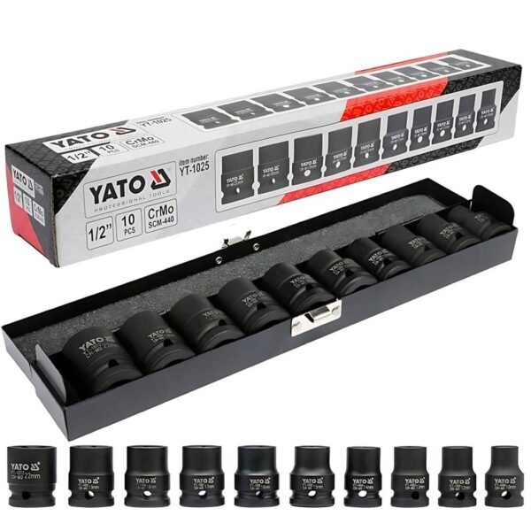 BOITE 10 DOUILLES IMPACT 1/2" Cr-Mo YT-1025 YATO