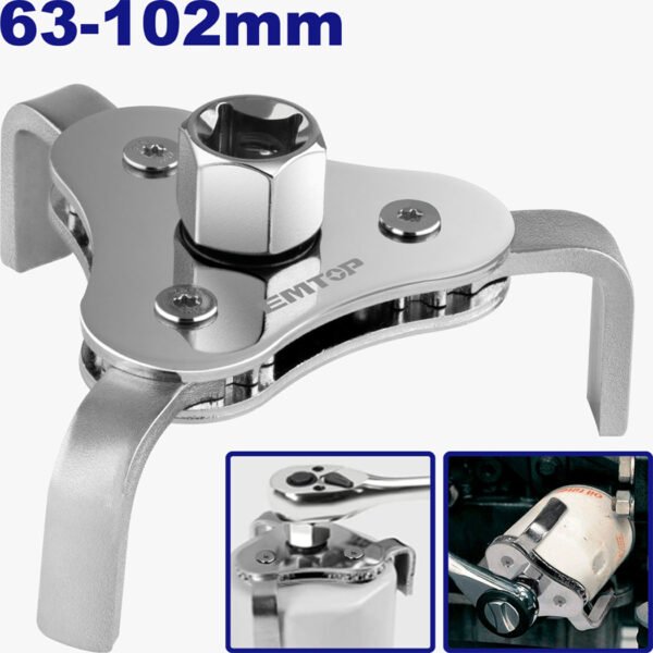 Clé filtre à huile EMTOP EMUL1401 à 3 mâchoires réglable 63-102 mm pour entretien automobile