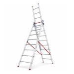 Échelle en aluminium triple évasée 4 mètres avec 13 marches, structure solide et stable pour usage professionnel