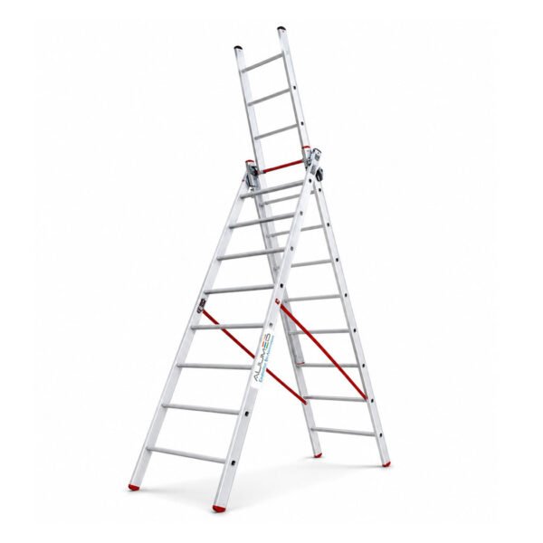 Échelle en aluminium triple évasée 4 mètres avec 13 marches, structure solide et stable pour usage professionnel