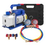 Kit Pompe à Vide 1/3HP – 4CFM avec Manomètre, Détecteur de Fuite et Sac 