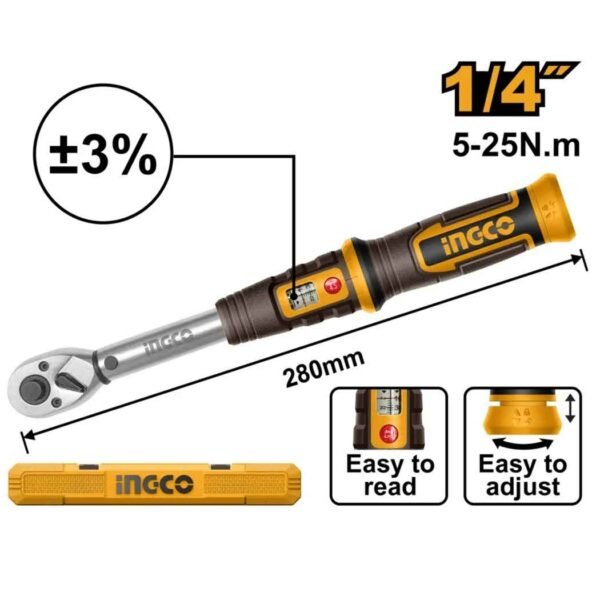 Clé dynamométrique INGCO 1/4″ HPTW14250N8