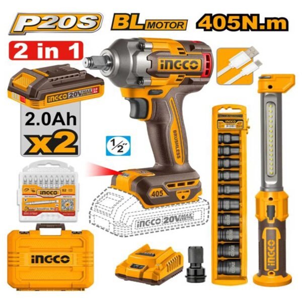 CLÉ À CHOC SANS FIL 405 N·M 2EN1 INGCO COSLI23056