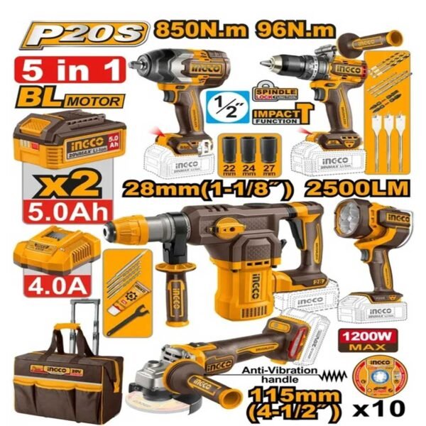 KIT D'OUTILS 5PCS 20V INGCO COSLI251193